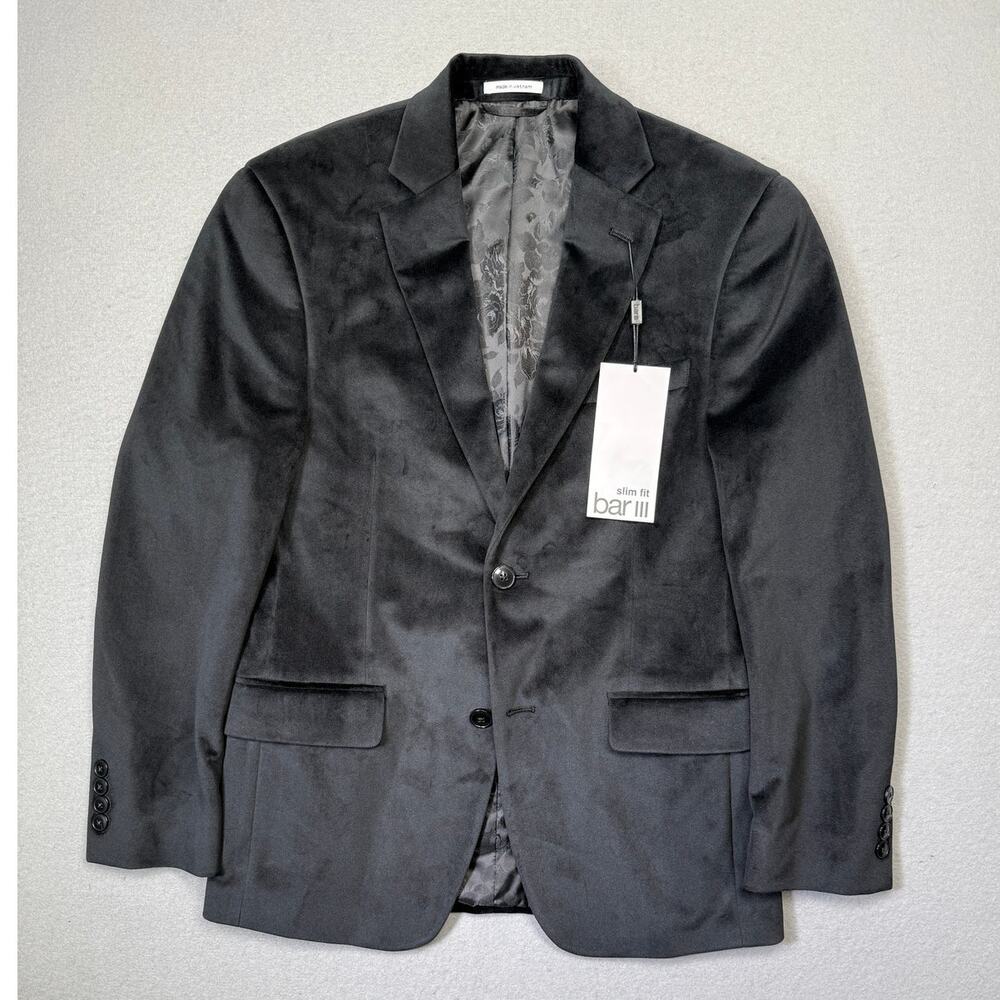 Bar III Men's Slim-Fit Velvet Sport Coat Black  36S $295 NWT